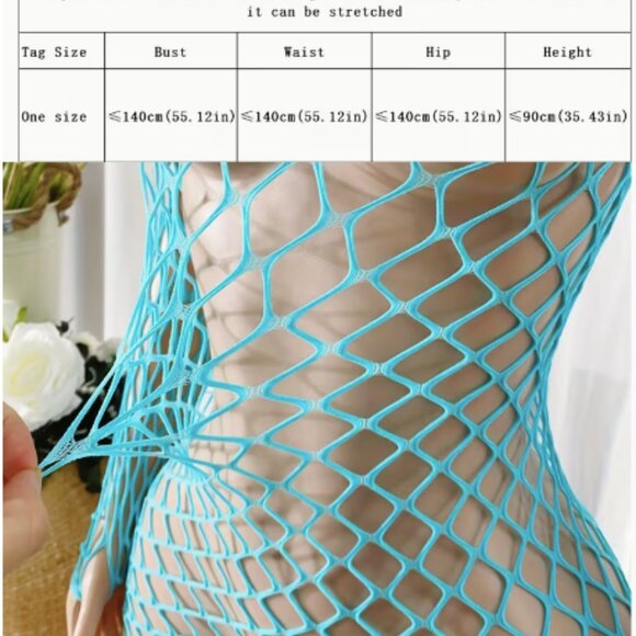 Light Blue Fishnet Crop Bodycon Dress Cover Up - Picture 4 of 6